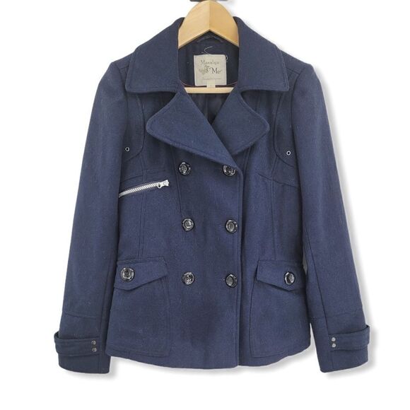 Maralyn & Me Navy Blue Double Breasted Pea Coat - Picture 1 of 11